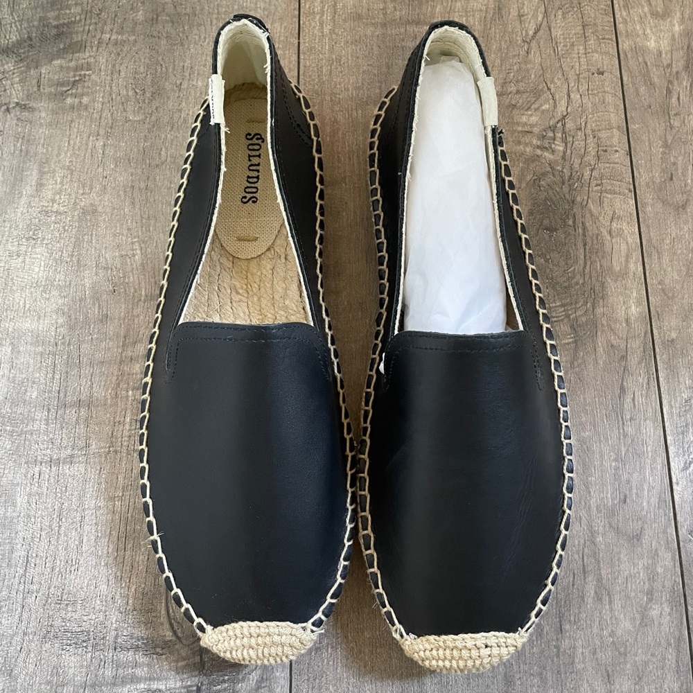 Soludos Black Leather Espadrille Slippers NWT